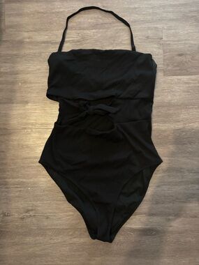 aerie Black One-Piece Swimsuit with Front Knot XXL Long